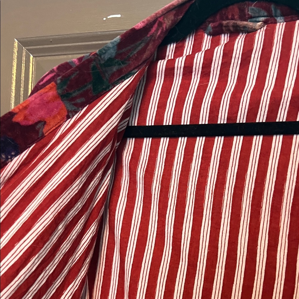 Cotton Floral Velvet Robe with Striped Lining M - Picture 2 of 5
